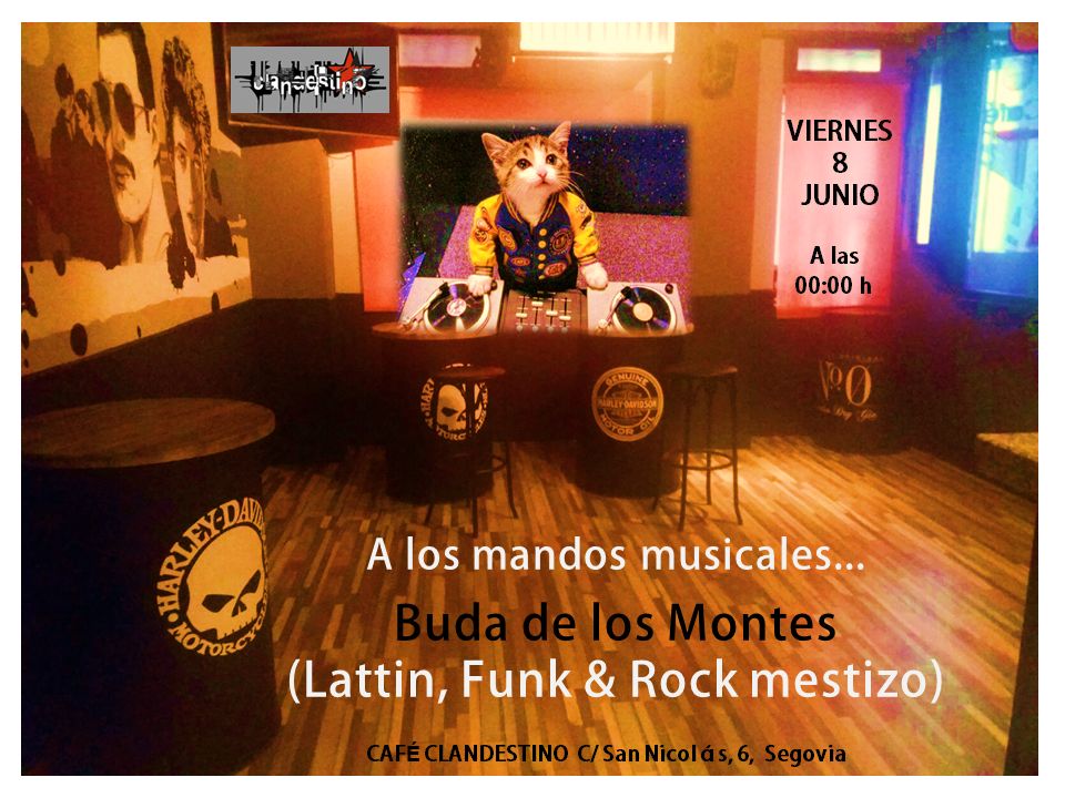 Cafeclandes's tweet photo. Después de dos semanas de Festival de Musica Diversa, nos hemos quedado con ganas de más! Así que este viernes 8 de junio tendremos una sesión musical de Lattin, Funky &amp; Rock mestizo con Buda de los Montes. Os esperamos para mover el esqueleto a partir de las 00:00 h https://t.co/iyf0vMHQvL