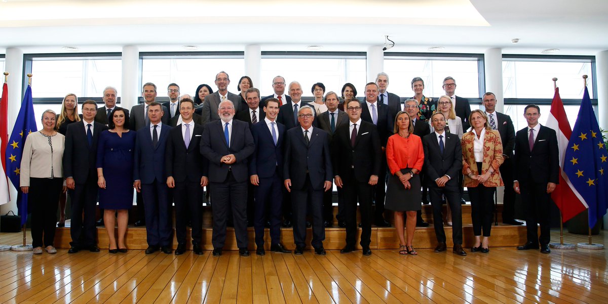 AustriaatEU's tweet photo. After having presented the Programme of the Austrian Presidency, the Austrian Federal Government meets with @JunckerEU and the @EU_Commission to discuss the priorities of the upcoming presidency. #eu2018at 🇪🇺 🇦🇹 https://t.co/9jGNzB8XYu