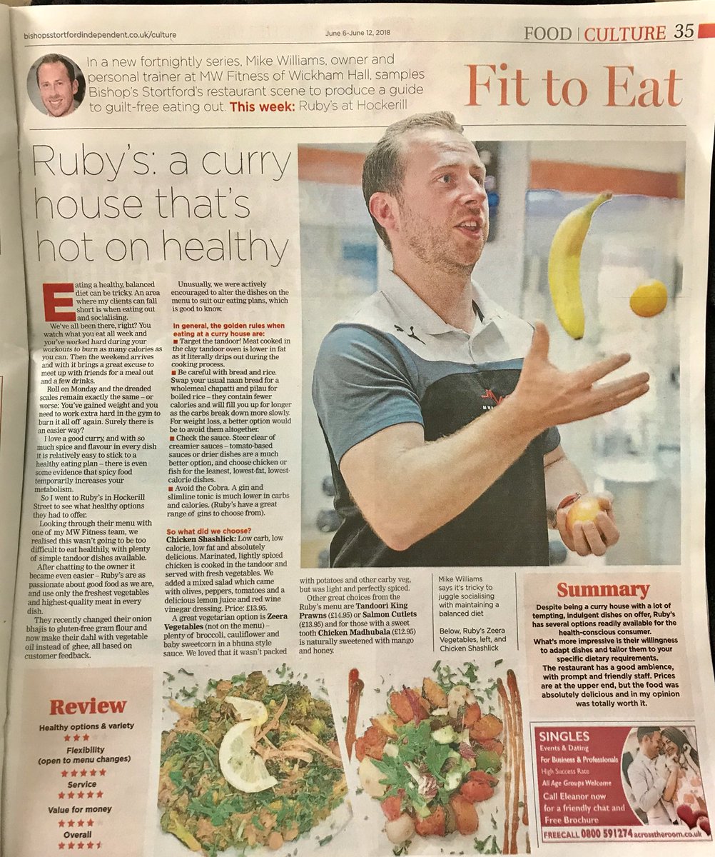 mwfitnessstudio's tweet photo. “FIT TO EAT” - Guilt-Free Eating Out in #BishopsStorford - Ruby’s Restaurant: a curry house that’s hot on healthy... 🥊🤗👏🏻 #mwfitness #stortfordindie #rubysrestaurant #guiltfreefood #guiltfreecurry #tandoori #healthyeating #healthyfood #personaltrainer #personaltraining #M11 https://t.co/AMYDgZdu2p