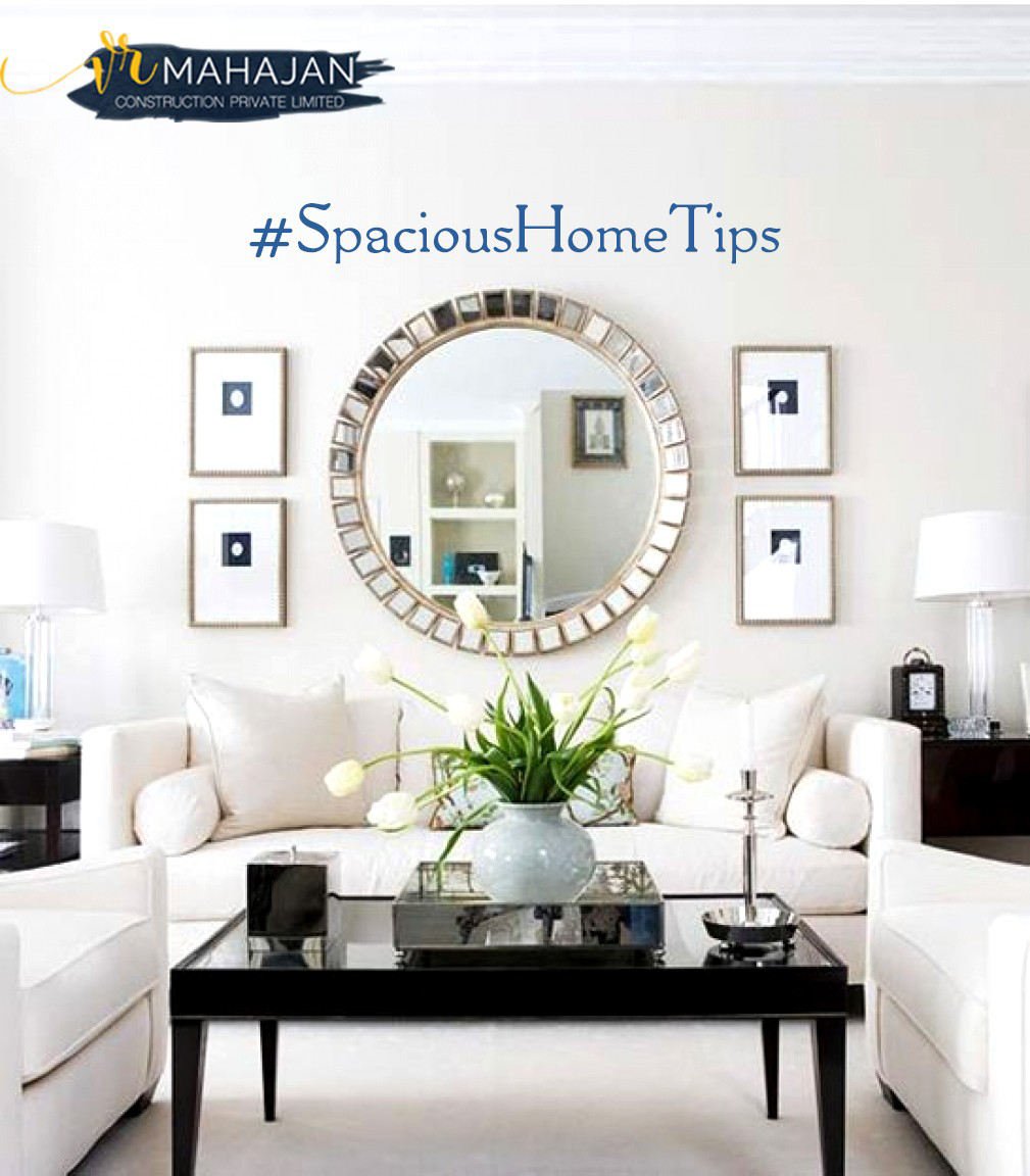 Give an Illusion of space with wall mirrors! Place it in the living room behind a sofa to open up the space or, right opposite to a window, which will create the illusion of a second window. #interiordesign #interiordesignideas #homedecor #homedecoration #homedecorideas #newdelhi
