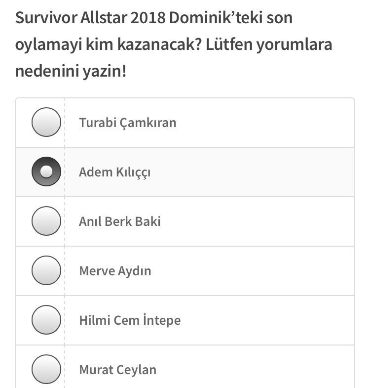 Ankette gerideyiz lütfen oyumu kullanıp yayalım bu anketi... 🙏🏻

Link; survivoroylama.com/dominikte-son-…

#AdemKılıççı #AdemKilicci #AKFC