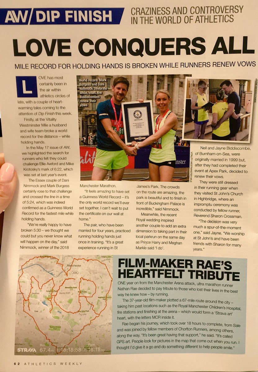 DaniNimmock1's tweet photo. My least serious running exploit but biggest @AthleticsWeekly coverage 😂 @WestminsterMile @GWR #loveconquersall #GuinnessWorldRecord 🏃🏼‍♀️🤝🏃🏼‍♂️ https://t.co/QnjXCBvH63