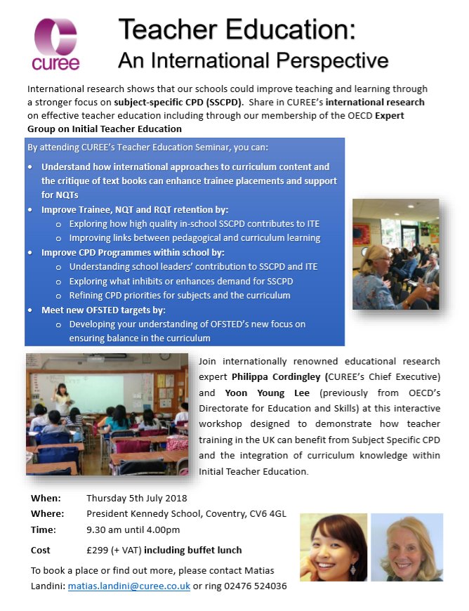 CUREE_official's tweet photo. There are still places available for our Teaching Education Seminar on the 5th of July! Get in touch! #ukedchat #CPD #Education #Teacher https://t.co/YlRqSpUDLj