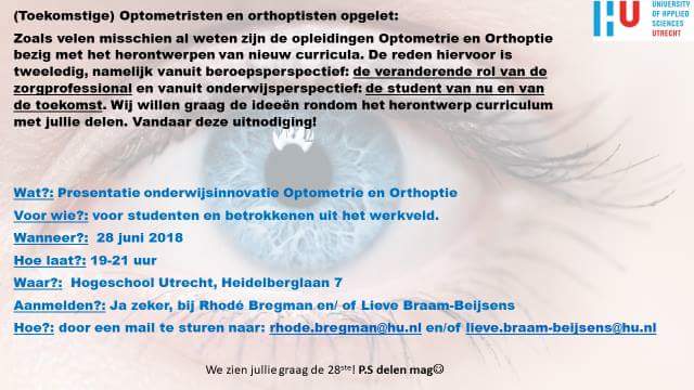Studenten en collega's optometrie en orthoptie, jullie komen toch ook? #hu onderwijsinnovatie opleidingen oogzorg