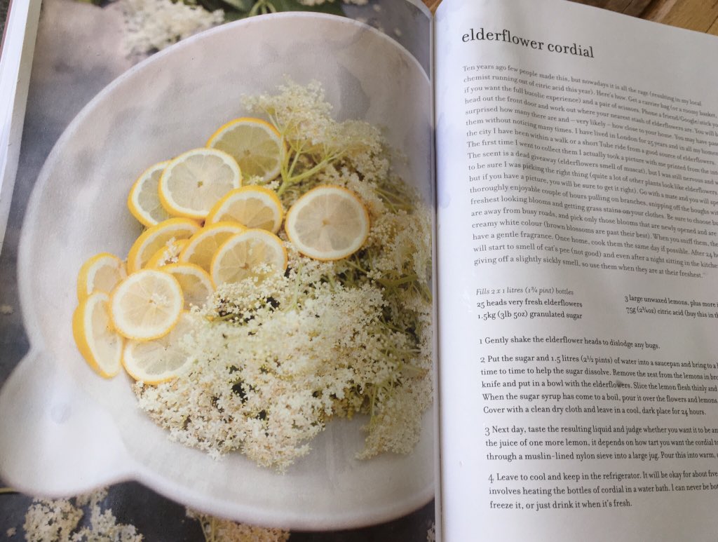A new cookbook (and aa absolutely brilliant <a href="/DianaHenryFood/">Diana Henry</a> one at that - Salt Sugar Smoke!) just isn’t part of the collection until covered in sticky sugar syrup making #elderflower #cordial !!!! 🙂
