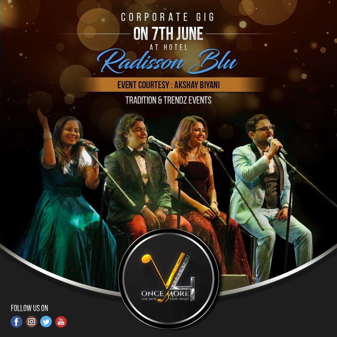 v4oncemore's tweet photo. Performing for a Corporate Gig🎤 live tomorrow, 7 PM @RadissonBluAqua
Keep blessing and following us.😇
#liveband #liveperformers #singers #MusicalEvening #couplesingers #celebritycouples #RadissonBlu #Corporategig #v4oncemore
#livewires #completepackage
#powerpackedperformers https://t.co/zqzJpv0utW