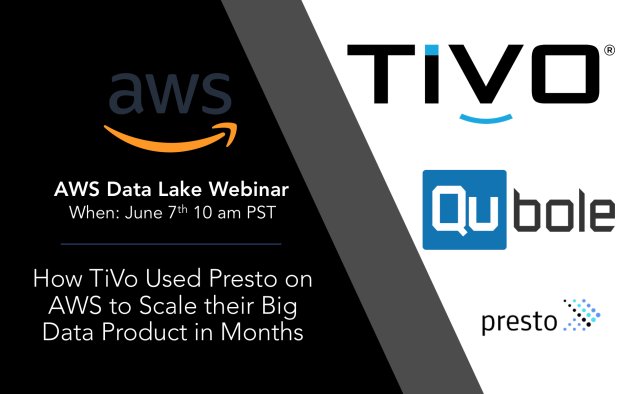 aamster2's tweet photo. Fast time to value and scale - tomorrow June 7th at 10am is our webinar with AWS and TiVo! We'll cover best practices of scaling a big data App using a cloud data lake, along with why TiVo Chose Presto to Deliver their Newest Analytics Product in Months. https://t.co/s2IWaGrMML https://t.co/YeGmVBWLyw
