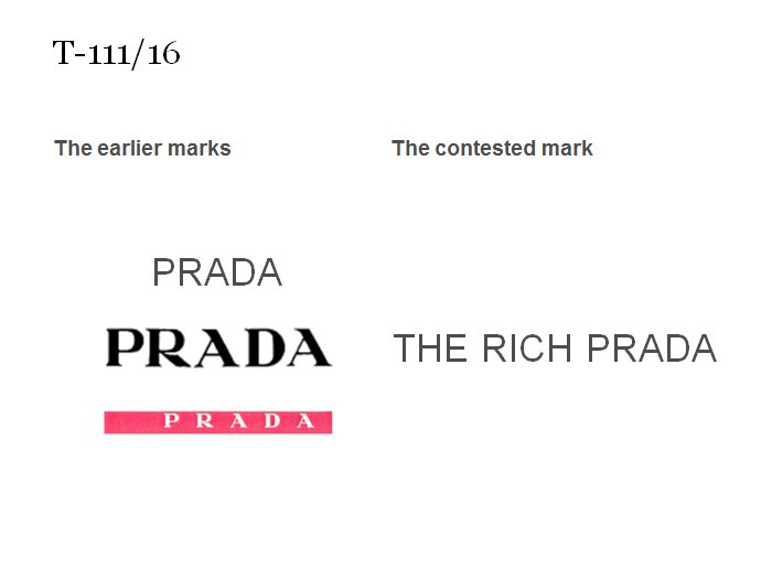 SaritaSchroder's tweet photo. The General Court has confirmed that PRADA did not have grounds to oppose the registration of THE RICH PRADA in relation to, among others, various foodstuffs and drinks, advertising, management of retail space, insurance, repair, education, etc. #trademark #fashionlaw #KrogerusIP https://t.co/yQUeR4uy39