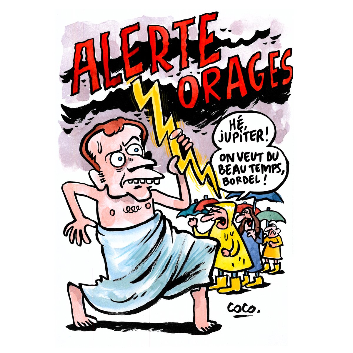 Charlie_Hebdo_'s tweet photo. Le dessin du jour par @cocoboer à retrouver en kiosque et sur https://t.co/5SPrx5Rgmh https://t.co/CcDVpbUMjc