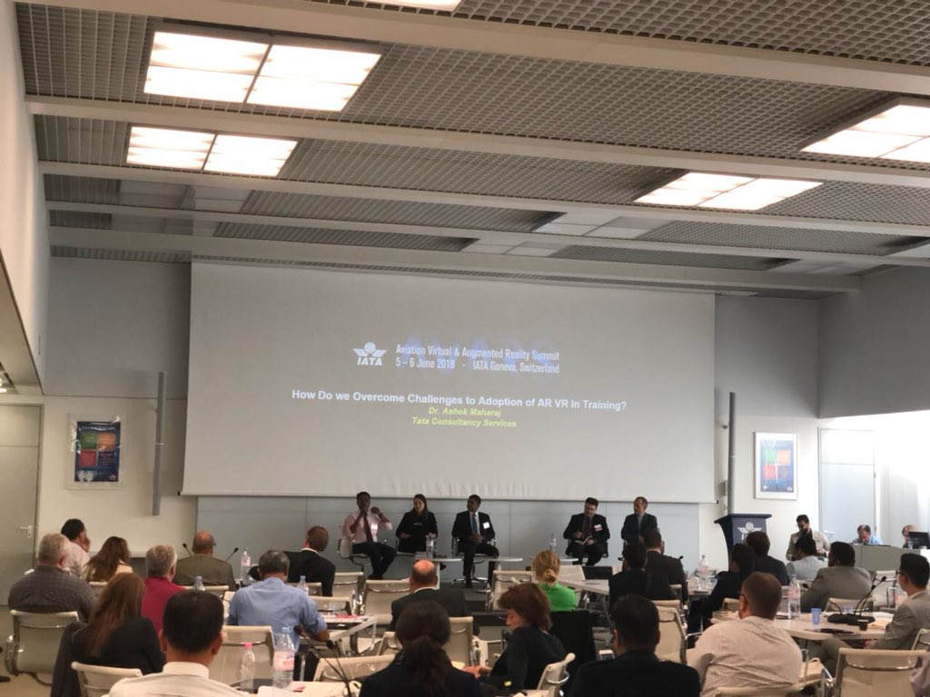 Ashokmaharaj's tweet photo. #AVARS2018 AR/VR/MR booth by Tata Consultancy Services at IATA meet in Geneva. In the Panel discussion https://t.co/xwh2PeJsXd