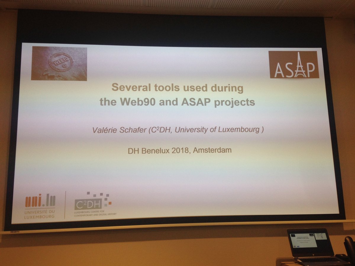 schambers3's tweet photo. Now @valerie_schafer explaining the tools she used for   with the Web90 https://t.co/JlTXX2K7zw and ASAP projects https://t.co/MNNwjjN0wj #dhwebarc #dhbenelux2018 https://t.co/s3Ygowv3Yi