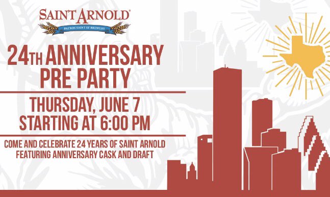 craftyladyy's tweet photo. Only 1 day away from our @SaintArnold 24th Anniversary Pre Party feat. Anniversary Cask, Hog Mobile &amp; DR15 https://t.co/OYOSjoOIlc