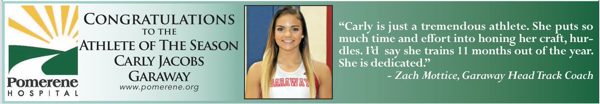 BudgetSports's tweet photo. Congratulations to the Athlete of the Season! @CarlyJacobs11 from @garaway_tf @GarawayAthletic @GarawayLocal has had an incredible season. Way to go Carly. For a look at the special mention athletes from the spring sports season, pick up a copy of the June 6 issue of The Budget. https://t.co/bmoeE7EgVs
