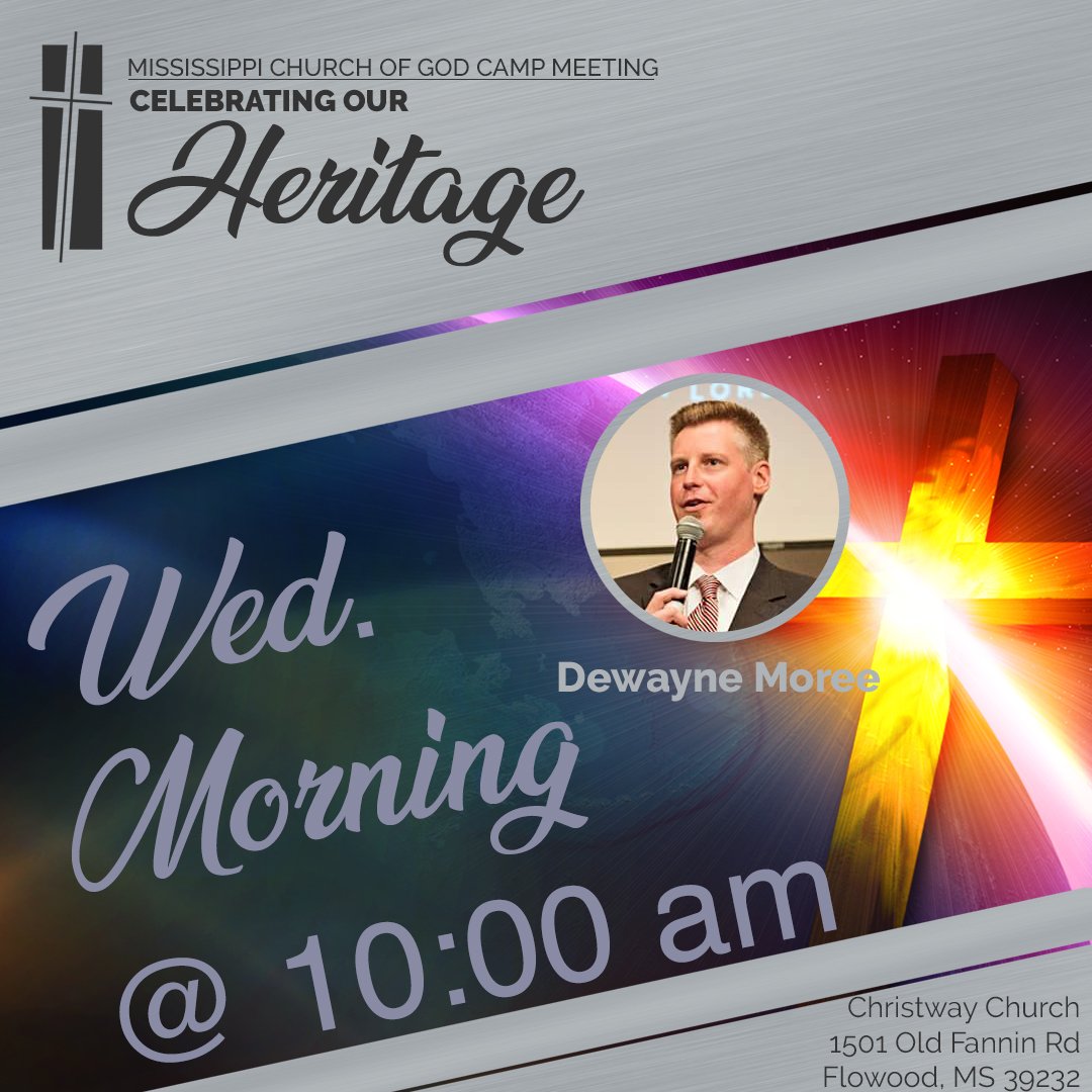 MS_COGYD's tweet photo. We are honored to have our State Youth &amp; Discipleship Director sharing the word of the Lord with us this morning @ MS Camp Meeting. Join us online if you can't make it to Christway Church. @dewaynemoree @chrismoody1972 @COGYD @mary_moree #heritage #mscogcampmeeting https://t.co/iZsm1XQ1eC