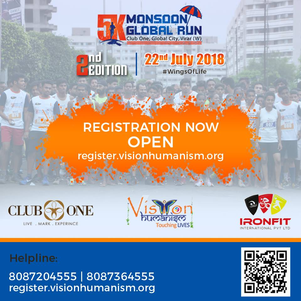 VisionHumanism's tweet photo. We are excited to share that Registration for 5K Monsoon Run is NOW OPEN..!!
 To Register your self use below link: 
 https://t.co/6vuCXPXUUx
 For offline registration call us at: 8087564555 / 8087204555
 #5KmonsoonRun #WingsOfLife #5KMonsoonGlobalRun https://t.co/L81gImK9tP
