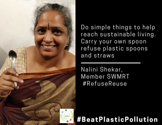 . @SwmrtBengaluru member  Nalini Shekar a strong advocate on informal  #wasteworkers says simple things help to #BeatPlasticPollution