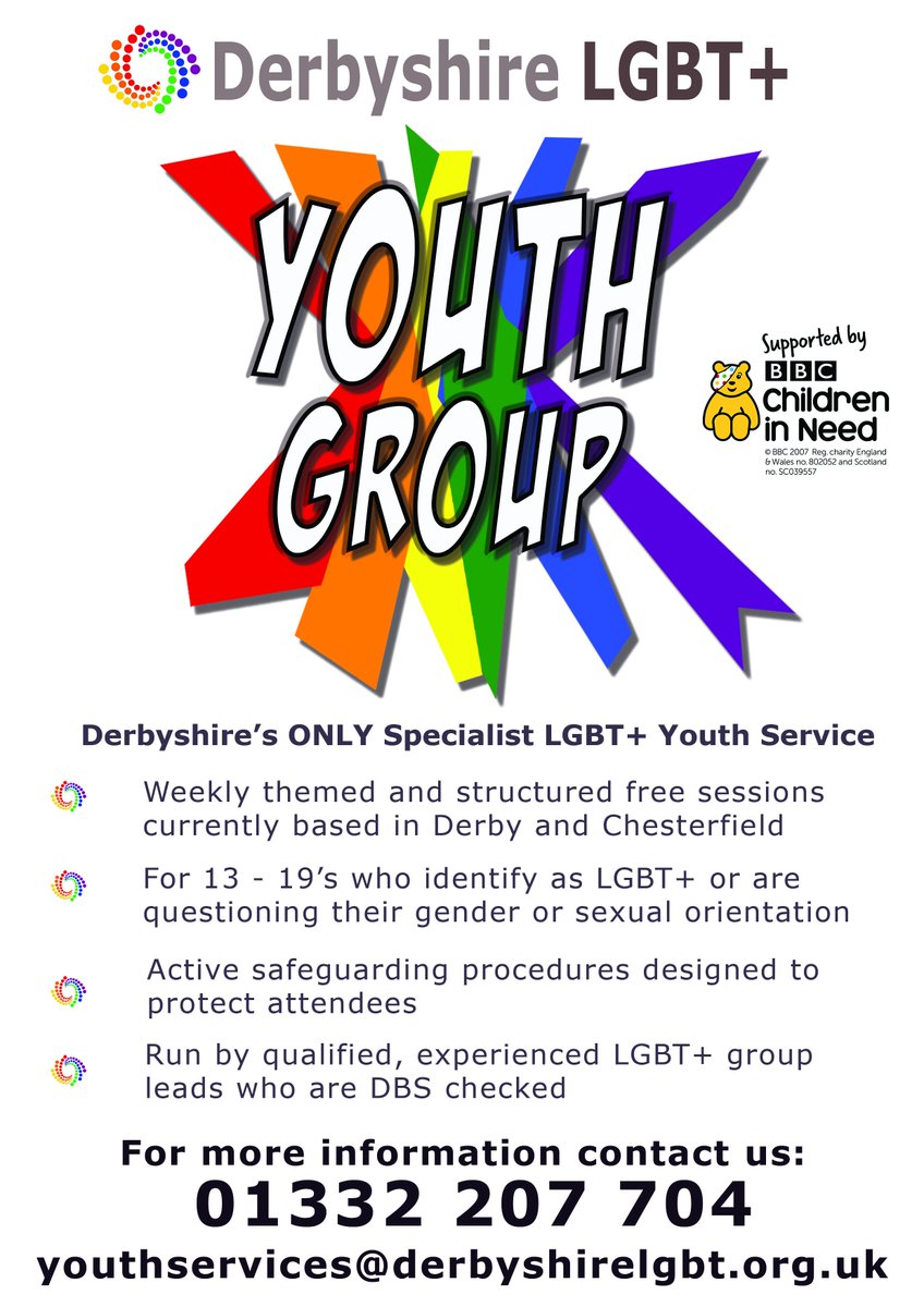 A little bit more information about the Youth Groups we run in Derby and Chesterfield... please get in touch if you would like any more information, or would be interested in volunteering to help at one of these groups. 🙌🏳️‍🌈 #youthgroups #lgbtyouth #derbyshire #chesterfield