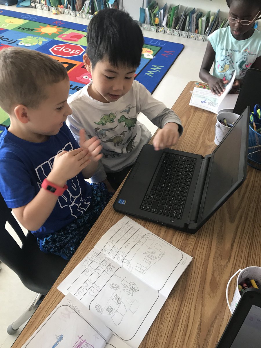 DanielleOfano's tweet photo. Working on our collaboration and typing skills as we publish our Mo Willems books!!! #mtes2yr https://t.co/BwWkhNbQRV