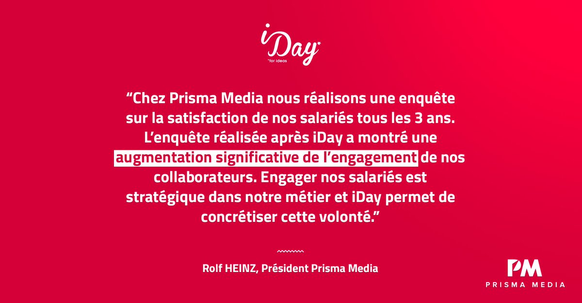 [SuccessStory] ~ Chez <a href="/PrismaMedia/">Prisma Media</a> on s'intéresse aux idées de chacun pour "Avoir un média d'avance". 👏 Bravo et merci Rolf Heinz pour votre confiance. #fiersdenosclients #innovation #iDay #engagement #PrismaMedia