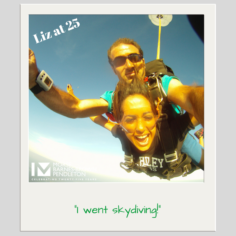 Morse's tweet photo. #MBBPat25 Take a look at @ElizabethBitar mid-jump – she’s braver than we are! #skydiving 🛩️😲 https://t.co/b5SqBSff8d