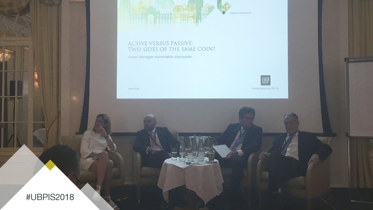 UBP_Group's tweet photo. "Active versus passive: two sides of the same coin?" Roundtable with #Steven_Smith from #Capital_Group, #Emiel_van_den_Heiligenberg @LGIM & Dr. #Peter_Westaway @Vanguard_Group moderated by @amandakaynecnn @CNNMoneyCH #UBPIS2018 #activemanagement https://t.co/b3MlvguLUb
