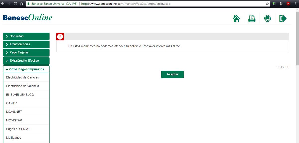 ObsCiu's tweet photo. srs @Banesco por favor !
UNA SEMANA TRATANDO DE CANCELAR MI FACTURA CANTV Y NO SE PUEDE! https://t.co/p9tLbyzRbI