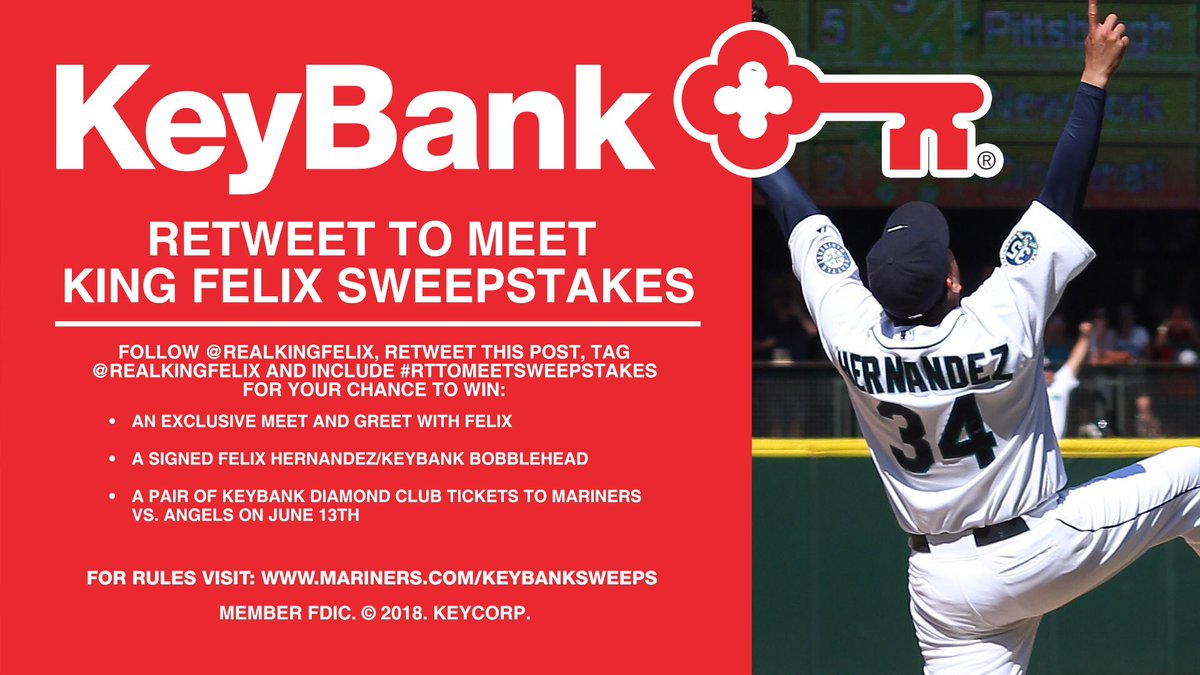 RealKingFelix's tweet photo. We got the win last night now it’s your chance to win! RT FOR A CHANCE TO WIN tickets &amp; a chance to meet me thanks to @KeyBank! #RTtoMeetSweepstakes #ad #sponsored No pur nec. WA only, 18+ Ends 6/6 Rules https://t.co/1wOxUs3UOa https://t.co/aq2Ok6Mun1