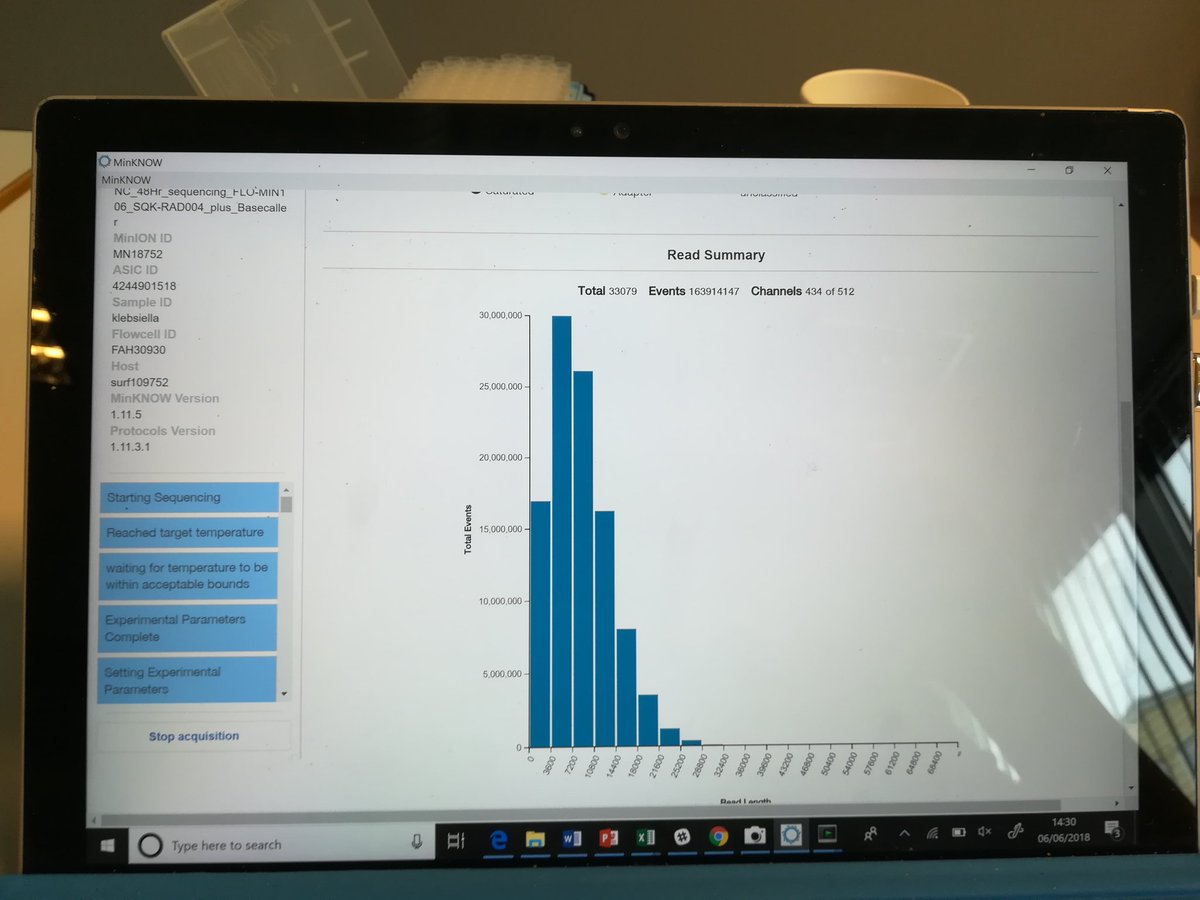 kim_judge_'s tweet photo. My poor little surface not even slightly keeping up with basecalling a storming run with @WGCengage #sequencinginasuitcase I need a MinIT! @nanopore help! https://t.co/09l4pc4BMc