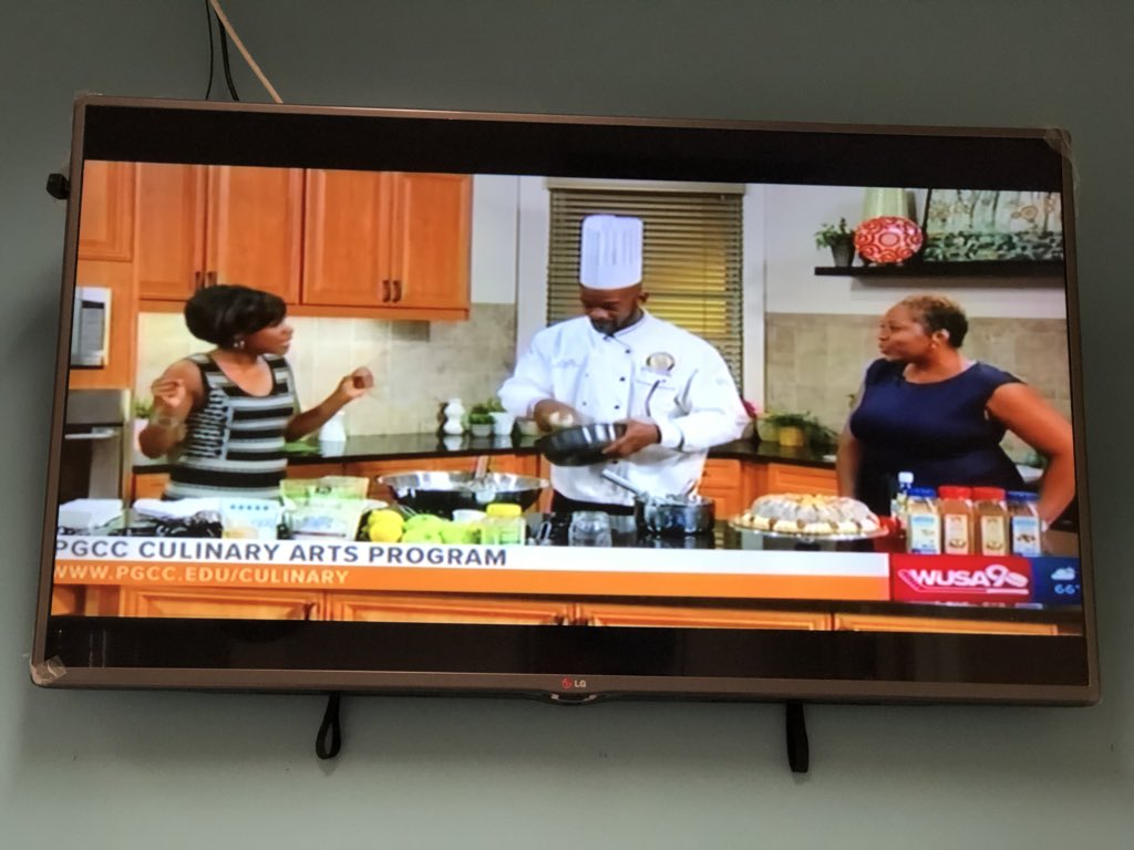 LaurelColCtr's tweet photo. LCC was so excitedly watching PGCC's Chef Whitfield &amp; Ms. Denise Ware talk about the culinary arts program on @greatdaywash. Way to go PGCC!!! https://t.co/T6Eof85HOg