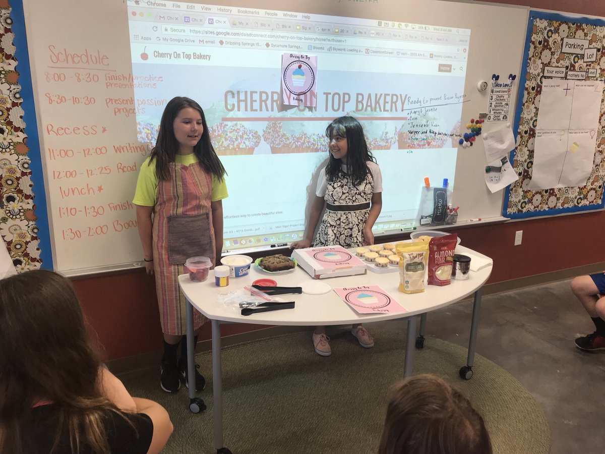 mrssigur's tweet photo. Presenting passion projects! These girls made a bakery for allergy sesitive desserts! They even made a website! #sycamoreyr1 #cherryontop https://t.co/1p09XSfDrJ