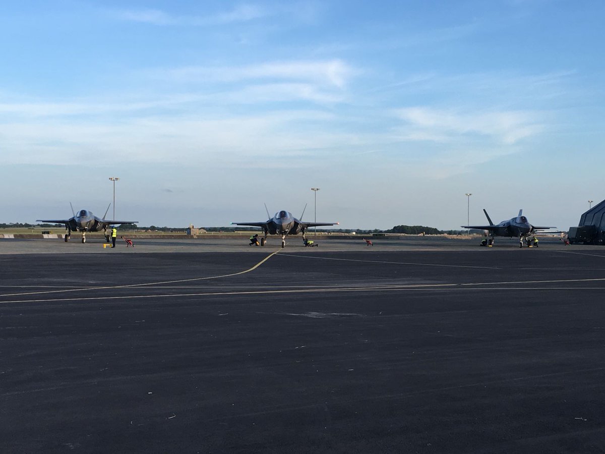 DefenceHQ's tweet photo. They're here! @thef35 has landed at @RAFMarhamMedia https://t.co/iKSoEwYDCT