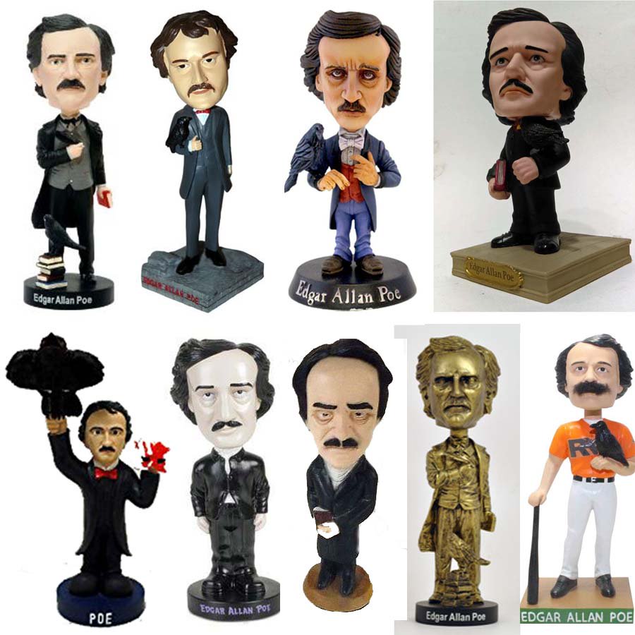 A friend of the <a href="/PoeMuseum/">The Poe Museum</a> just sent us a new addition to the #EdgarAllanPoe bobble head collection. It's the one on the bottom left.
