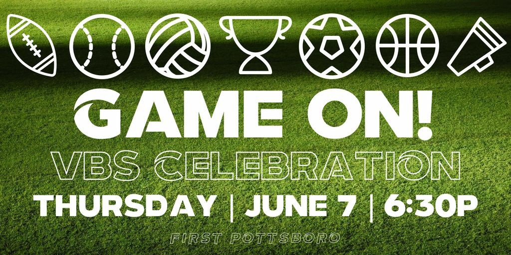 FirstPottsboro's tweet photo. There will be no Fellowship Meal or Discipleship Groups tonight due to VBS Week.
we would love for you to join us tomorrow night for our VBS Celebration Rally! Open house is at 6:00p and the Rally begins at 6:30p!
#FirstPottsboro #VBS2018 #GameOnVBS https://t.co/Gxk5UM2CU1