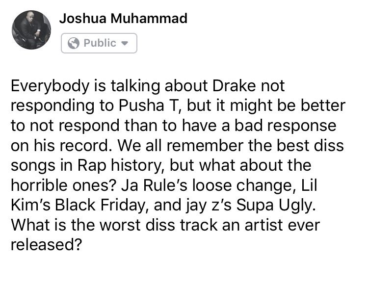 lifeofjoshua1's tweet image. #disstracks #PushaT #Drake #music