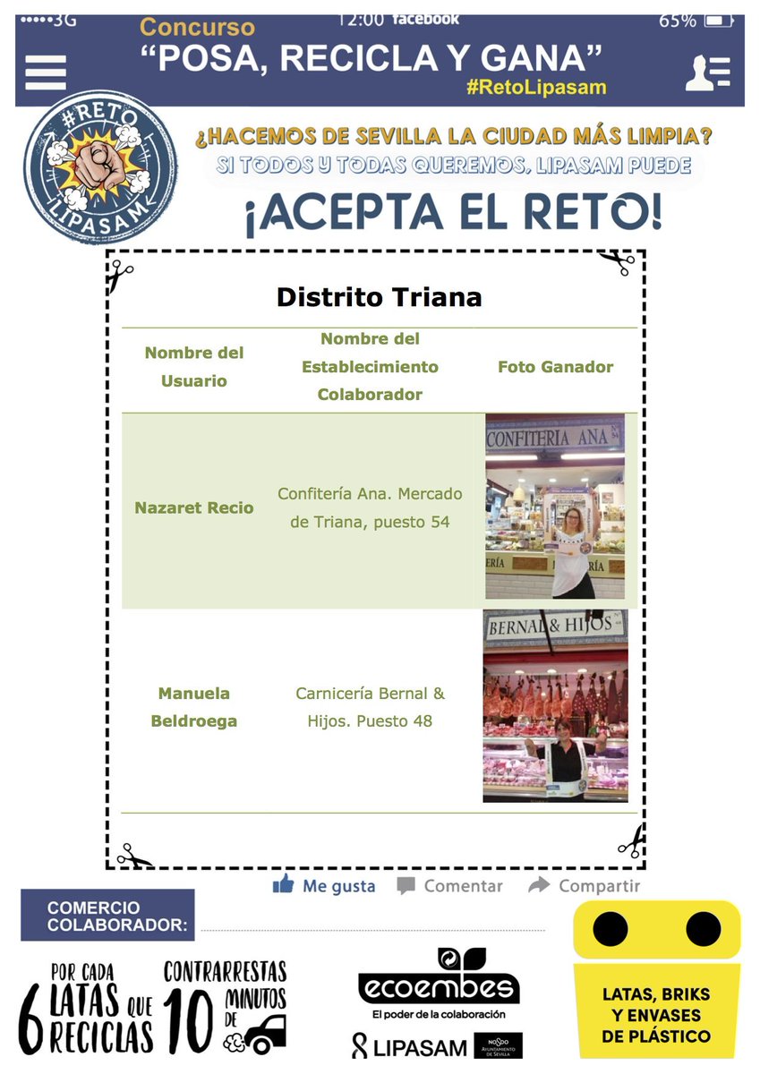 ciconiaeduca's tweet photo. Ganadores del Concurso #PosaReciclayGana en los #DistritoSevilla, y en colaboración con @RetoLipasam y @ecoembes https://t.co/bzK9BOUDcP