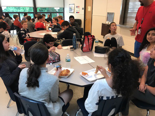 JenBreslerGPS's tweet photo. "Mix it Up" Lunch Day - 8th grade student action plan for CMS Capstone - asking students to sit with someone new at lunch and providing fun topic cards as a mechanism for reducing casual racism. @BigIndianGyasi @ctserc @cmsadmins @instr_coaches https://t.co/TPBF0xHy3y