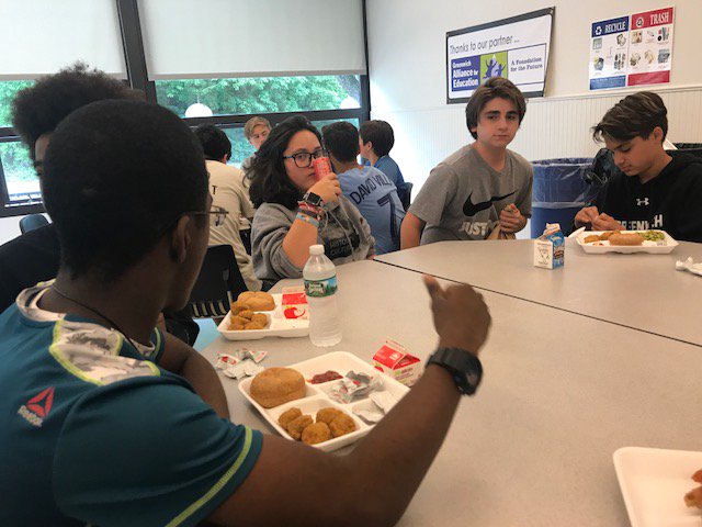JenBreslerGPS's tweet photo. "Mix it Up" Lunch Day - 8th grade student action plan for CMS Capstone - asking students to sit with someone new at lunch and providing fun topic cards as a mechanism for reducing casual racism. @BigIndianGyasi @ctserc @cmsadmins @instr_coaches https://t.co/TPBF0xHy3y