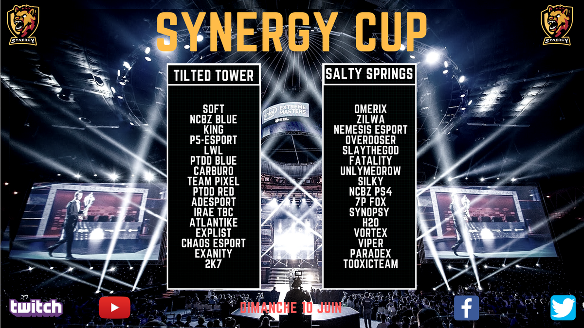 SNGEsport's tweet photo. Voici la liste des équipes participantes à la 2ème édition de la #SYNERGYCUP qui aura lieu dimanche ! Bonne chance à tous https://t.co/HFNzQ4hYBS
