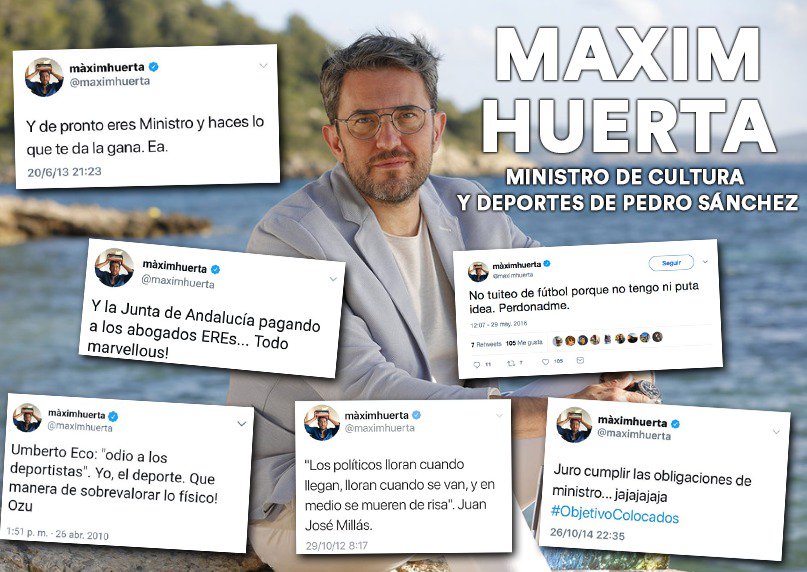 joosearodriguez's tweet photo. Aquí podemos encontrar los mejores Tweet de Maxim Huerta, nuevo Ministro de Cultura y Deporte. Podemos encontrar:
▶ "No tengo ni puta idea de fútbol".
▶ "Odio el deporte".
▶ "Y de pronto eres Ministro y haces lo que te da la gana" https://t.co/3uxjTWo1iI
