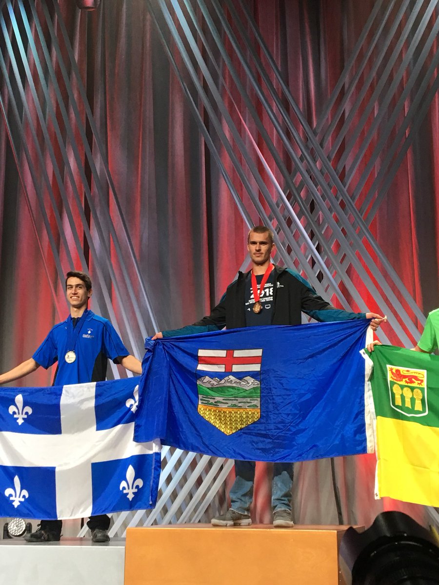 skillsalberta's tweet photo. Aidan Victoor from Richard F. Staples takes gold in Secondary Carpentry! #ABisSkilled https://t.co/eX2lTh4JBa