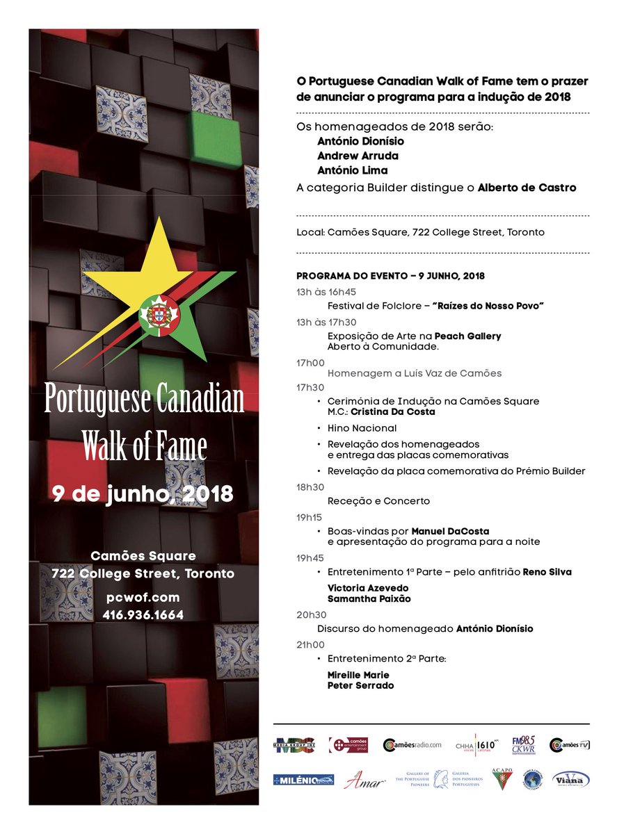 MDCMediaGroup's tweet photo. The @PortuWalkofFame is this Saturday, June 9th at Camões Square! Don't miss all the exciting festivities including a folklore festival starting at 1pm, the induction ceremony and entertainment at @TheModClub 🌟🎵

#mdcmediagroup #pcwof2018 #littleportugal #lusocanadian https://t.co/O54Fi1RH0t