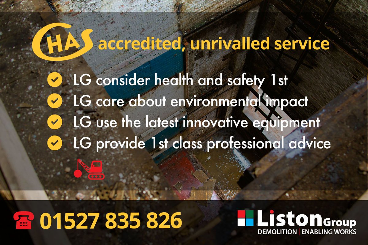 ListonGroup's tweet photo. Liston, your caring ... CHAS accredited technical demolition partner✍️ 

Get in touch today - https://t.co/nz1TqyOHdt #CHAS #MidlandsHour https://t.co/kwu6HjZSTw
