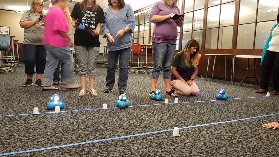 WeTeachCSR8's tweet photo. Lots of programming going on @ESCReg8 All types of robotics!  Sphero SPRK+, Ozobots, Wonder Dash, and Friday we will code with EV3s!! https://t.co/AzG7yVMx1q