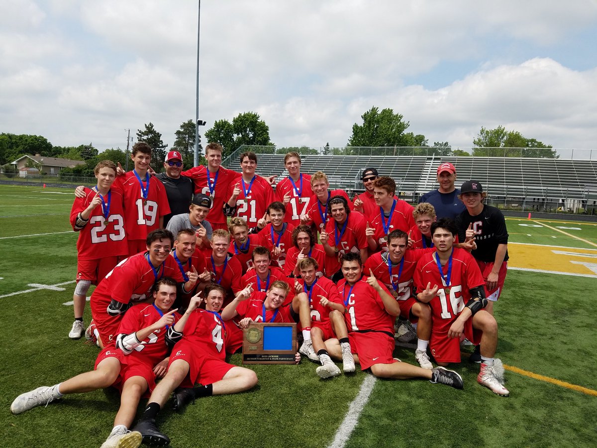 CentCougs's tweet photo. This is what SECTION CHAMPS look like! Cougars defeat Duluth 8-6 to advance to @MSHSL State Tourney next week! Great job by Coach Beach and the boys. 🏆 https://t.co/B7x5F0J3tw