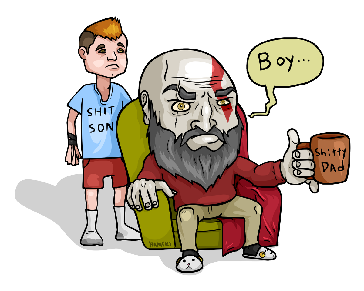 KillHamski's tweet photo. #GodofWar #GoW Kratos and his Shit Son https://t.co/GsqmfhjiJo