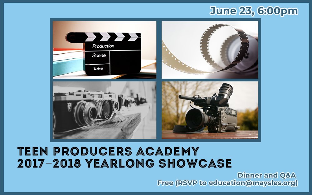 MayslesEd's tweet photo. Please join us to celebrate the incredible work of this year's TPA students! 
Dinner will be provided and this event is FREE and open to the public! 
RSVP by emailing education@maysles.org https://t.co/elx7snePxS