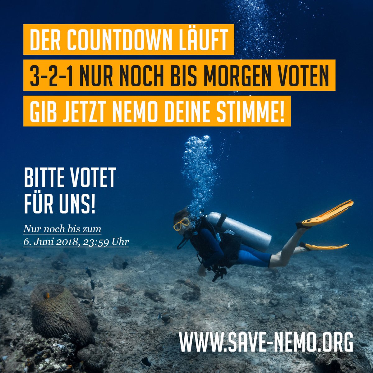 Toom123's tweet image. ### NUR noch heute und NUR noch 7 Stunden ###
Eure Stimme zählt! Votet für die Save Nemo e.V unter goo.gl/CeyCBp und rettet mit einem Mausklick unsere Korallen, Riffe und natürlich auch Nemo, unseren Clounfisch :-)
#DeineStimme #GICDeutschland #wesavenemo #coralreef