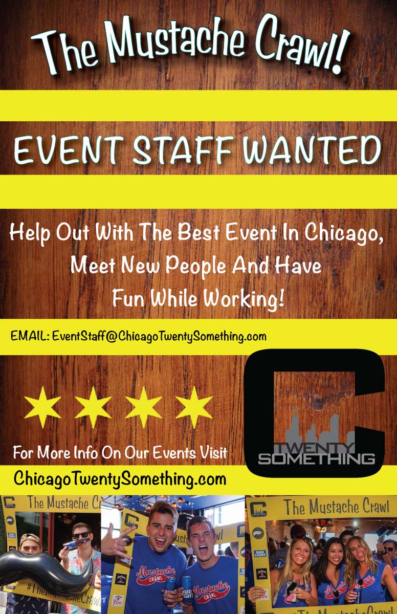 Be a part of some of the coolest events in Chicago!
Get paid to help run the events, meet new people and have fun!
If interested, please send resumes to: eventstaff@chicagotwentysomething.com
More information at ChicagoTwentySomething.com