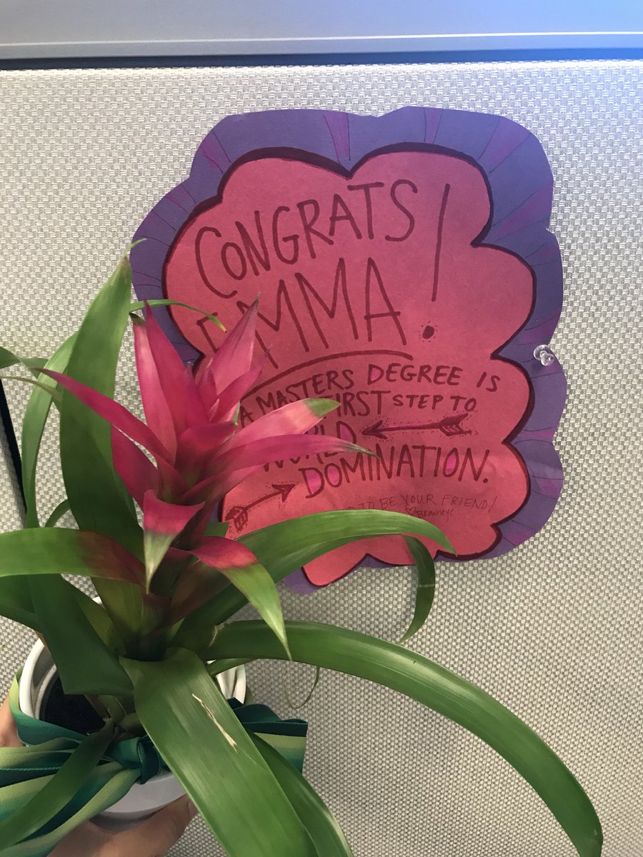 EmmaGimbel's tweet photo. Today is the last day of my master degree. I officially have my master in human Resource Leadership!! Wahoo!! Time to celebrate!! Thanks Michelle for the pretty plant!!!! https://t.co/kbvq6PtYxk