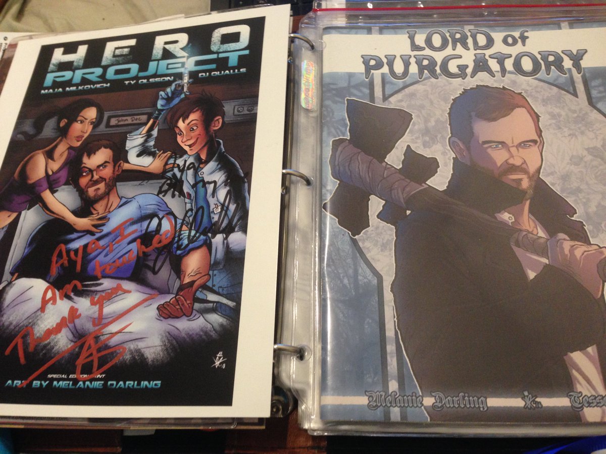 AN666's tweet image. Love seeing them side by side! Can&apos;t wait to see hero project as more then just the cover ❤️ #Purcon4 #princeofpurgatory #Heroproject @MelanieDarling_  @Maja_Milkovich @_TheHeroProject @TheOnlyDJQualls @TyOlsson